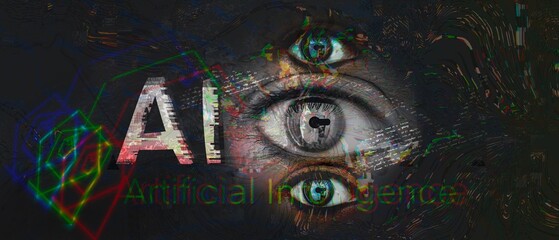 Imaginary AI logo design and Human eye abstract illustration Artwork with vibrant colorful abstract background