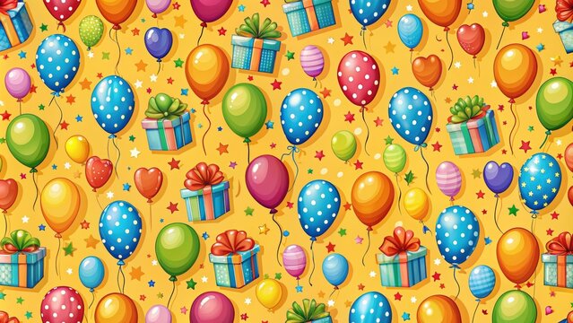 Colorful pattern with balloons and birthday gifts on wrapping paper , balloons, birthday, celebration, gift, wrapping paper