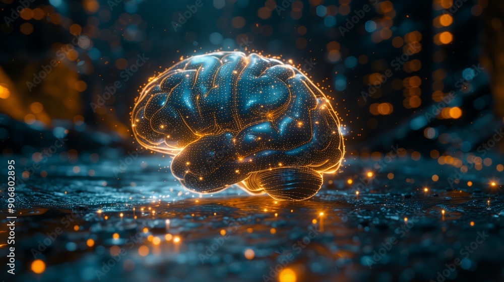 Poster exploring intricate neural networks and synapses within a bee's brain, revealing dynamic blue and or