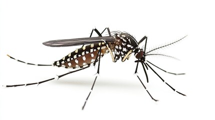Dengue. A full body of a tiger mosquito isolated on a white background