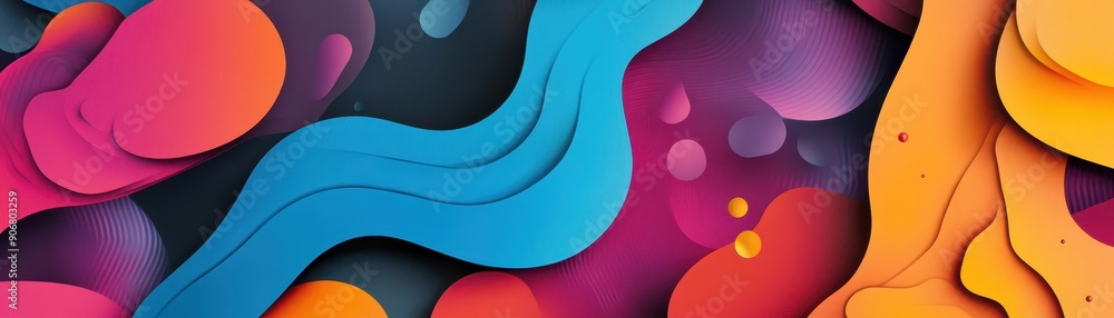 Poster colorful abstract fluid shapes blending together in vibrant hues, creating a dynamic and modern arti