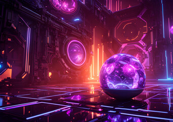 glowing elements float on a magical futuristic abstract background featuring luminescent orbs