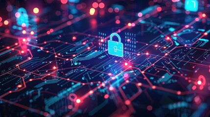 Obraz premium Cyber Security Lock on Digital Circuitry Background