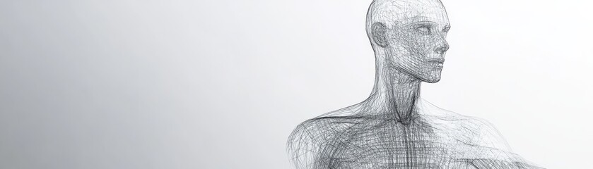 Digital illustration of a human model showcasing anatomical structure, highlighting musculature and skeletal frame, ideal for medical and educational purposes.