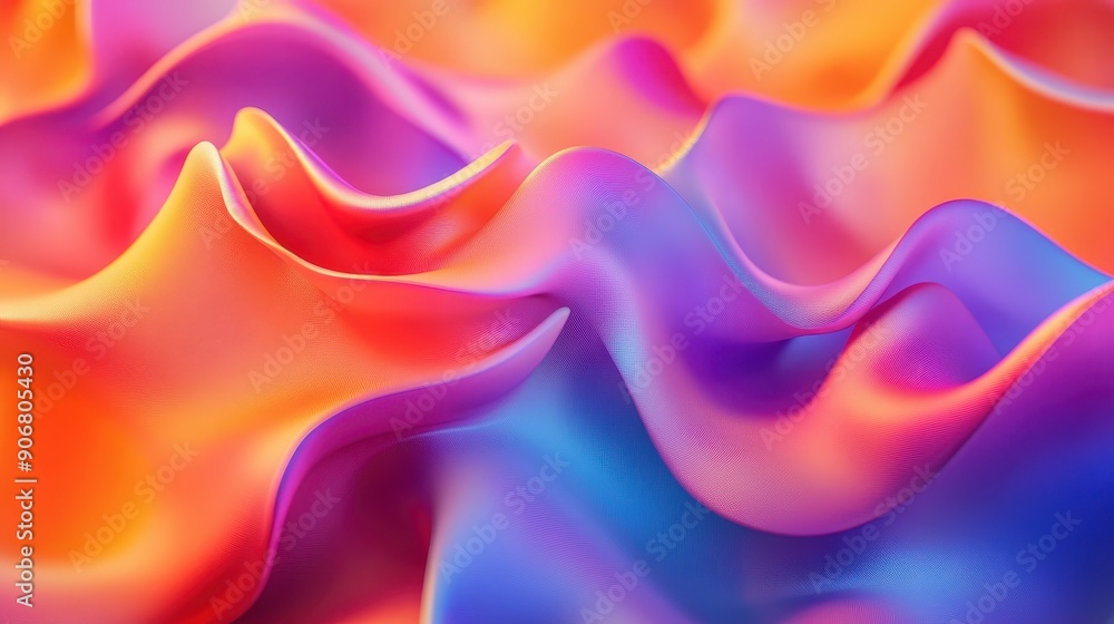Poster vibrant abstract waves in gradient hues of orange, pink, and blue creating a dynamic and colorful vi