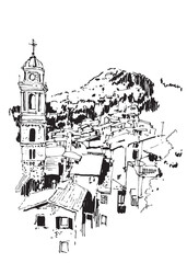 Obraz premium Drawing sketch illustration of Triora village in Liguria, Italy