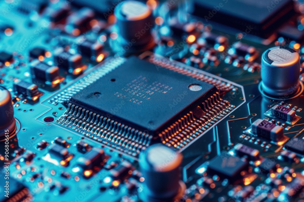 Poster close-up of a circuit board with a microchip