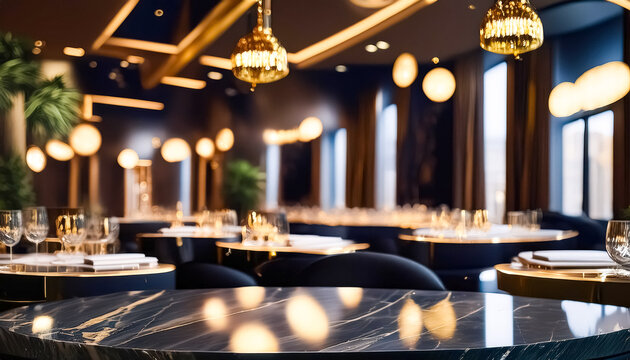 Empty Table in Luxurious Restaurant with Warm Lighting - Powered by Adobe