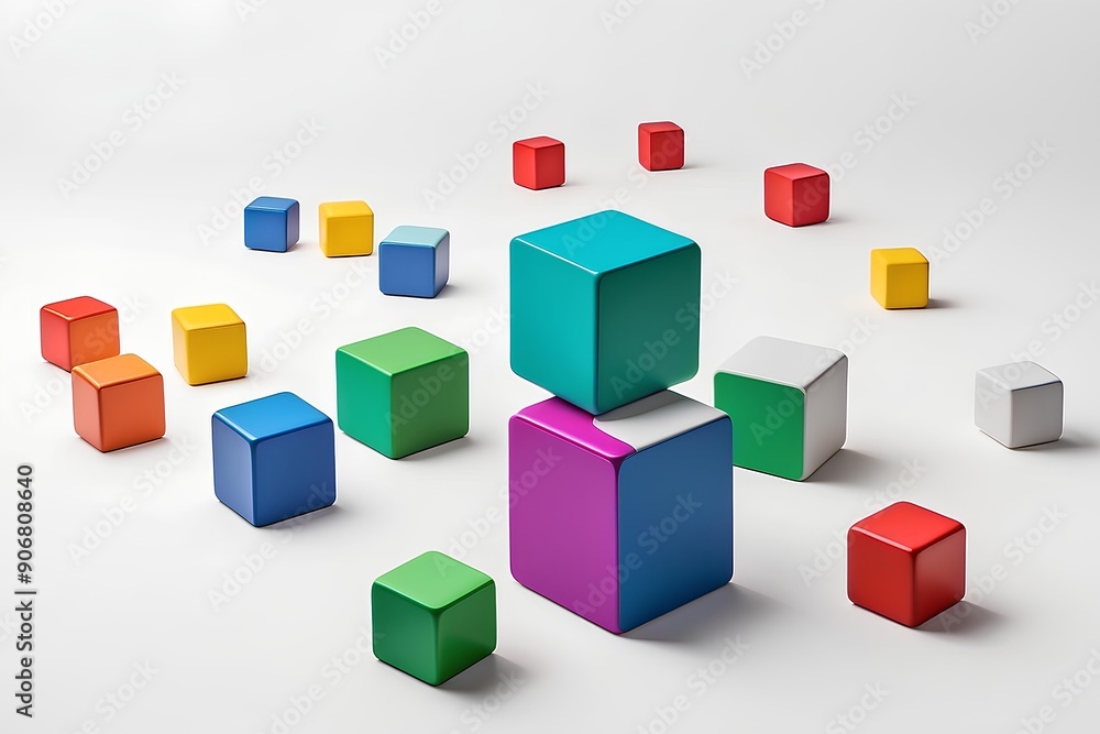Poster colorful 3d cubes arranged in a stacked formation creating an abstract and vibrant playful compositi