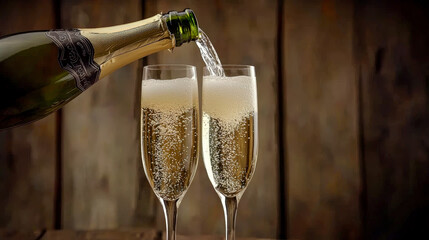 Champagne Sparkling wine Prosecco is poured into Glasses afterward and toasted Digital Art Wallpaper Background Backdrop Brainstorming Cover Card