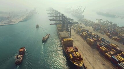 Aerial View of a Busy Container Port