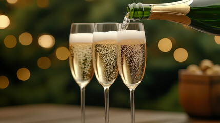 Champagne Sparkling wine Prosecco is poured into Glasses afterward and toasted Digital Art Wallpaper Background Backdrop Brainstorming Cover Card