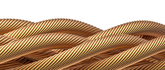 Close-up of interwoven golden metallic cables