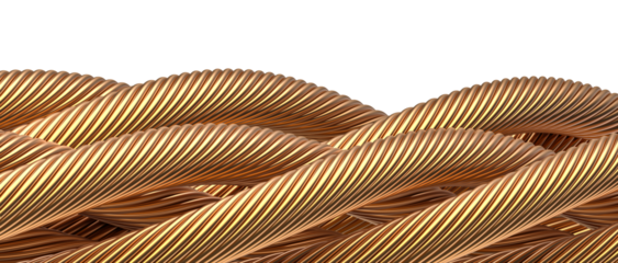 Close-up of interwoven golden metallic cables