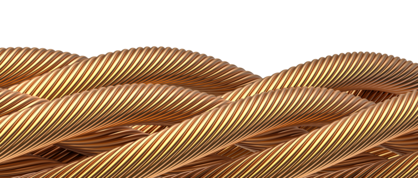 Close-up of interwoven golden metallic cables