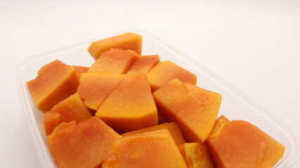Papaya fruit that is ripe and cut