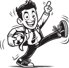 A man running funny comic Cartoon character black and white line art silhouette on white background