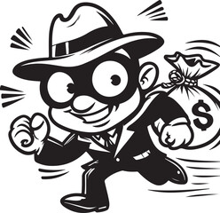 A man running funny comic Cartoon character black and white line art silhouette on white background