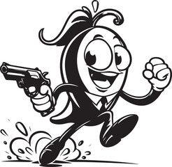 A man running funny comic Cartoon character black and white line art silhouette on white background