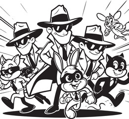 A man running funny comic Cartoon character black and white line art silhouette on white background