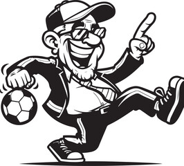 A man running funny comic Cartoon character black and white line art silhouette on white background