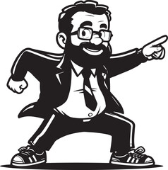 A man running funny comic Cartoon character black and white line art silhouette on white background