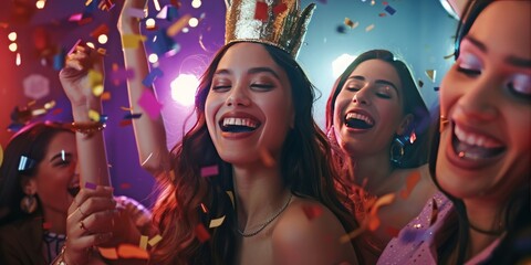 Crowning Joy: Group of Friends Celebrating with a Smile at a Festive Party
