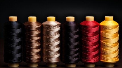 Colorful Threads on Spools Displayed in Rows.