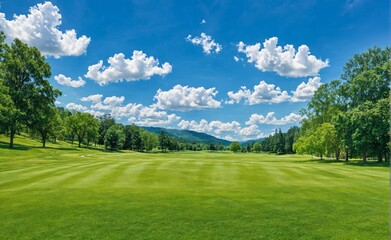 Beautiful golf course sky blue few white clouds the golf course,