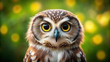 Fototapeta premium Cute owl with big eyes and a cute face, owl, bird, animal, adorable, wildlife, feathered, nocturnal, owl eyes
