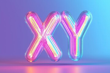 3d letters "XY" glowing levitating flying, like chromosomes