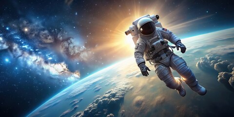 Astronaut floating in outer space, astronaut, space, cosmic, exploration, suit, helmet, galaxy, stars