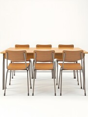 Neatly Arranged Classroom Furniture with Chairs and Desks on Clean White Background