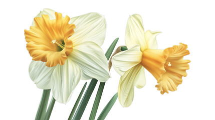 Obraz premium Two yellow and white flowers are in a vase isolated on a transparent background