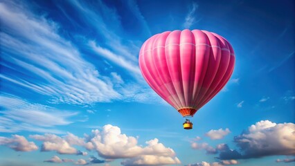 Fototapeta premium Heart-shaped pink hot air balloon floating in a blue sky , love, romance, Valentine's Day, clouds, dreamy