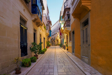 Malta, Europe - a fragment of the island's architecture, narrow streets of the Birgu district