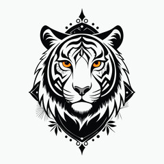 Obraz premium Ornate Black and White Tiger Head with Orange Eyes