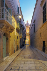 Malta, Europe - a fragment of the island's architecture, narrow streets of the Birgu district