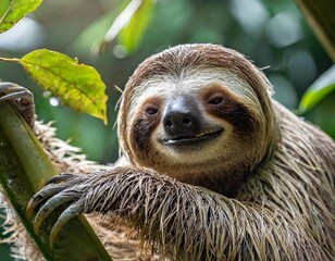 Fototapeta premium Closeup view of a beautiful Sloth in Costa Rica in its natural habitat