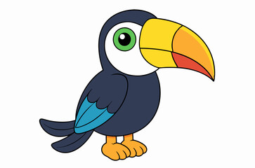 Colourful vector illustration of a toucan bird with its iconic large beak, perched on a branch, perfect for various design projects.
