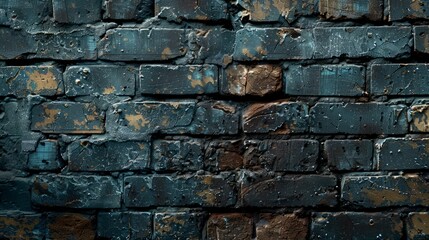 Naklejka premium Textured dark brick wall with unique patterns and weathered appearance