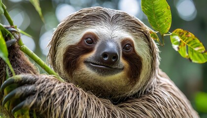 Fototapeta premium Closeup view of a beautiful Sloth in Costa Rica in its natural habitat