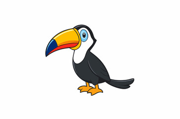 Colourful vector illustration of a toucan bird with its iconic large beak, perched on a branch, perfect for various design projects.