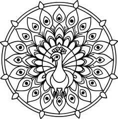 peacock adult book coloring mandala vector
