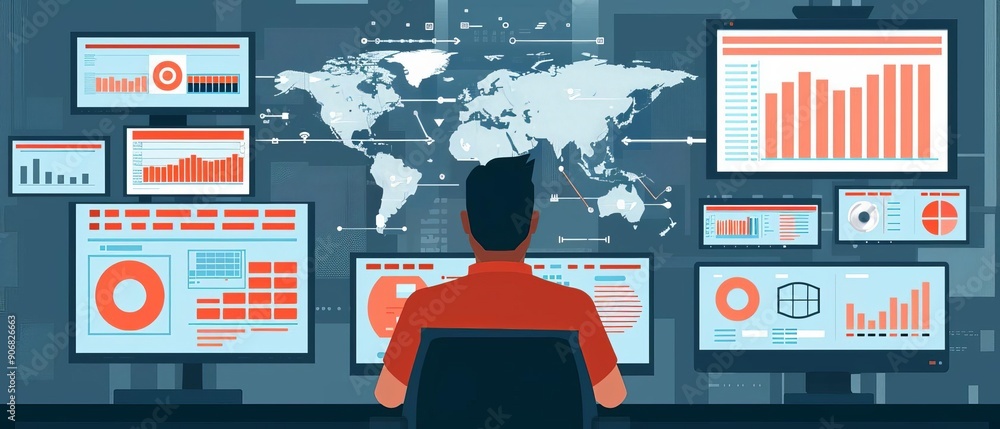 Poster security specialist analyzing live data feeds for immediate response, continuous monitoring, rapid t