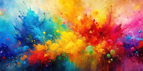 Fototapeta premium Abstract art painting with textured splashes of bright colors on a 169 background , Abstract, art