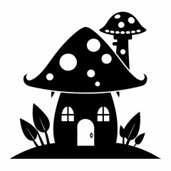 Fairy Mushroom House  black silhouette