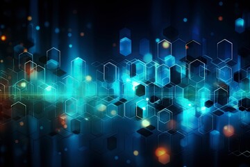 Abstract Background. An electrifying high-tech background featuring a fusion of octagonal and triangular shapes creating a futuristic and dynamic visual.