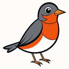 Robin on a branch, robin vector illustration, robin vector art, robin silhouette, bird vector icon, eps