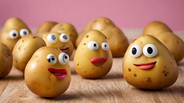 Potatoes with happy faces doing the cha-cha